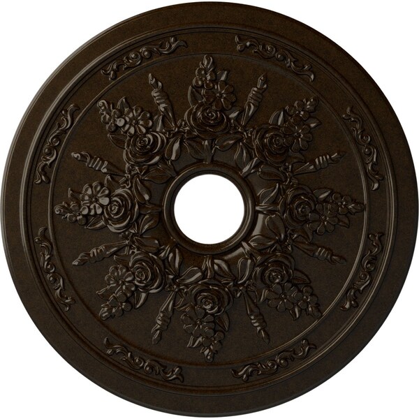 Ekena Millwork Rose and Ribbon Ceiling Medallion (Fits Canopies up to 4"), 23 5/8"OD x 4"ID x 1 1/2"P, Bronze CM23ROBZS - main